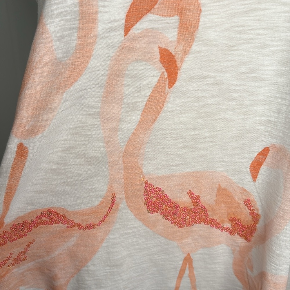 Excellent Condition Lauren Conrad White T w/Pink Sequin Flamingos, XL - Picture 3 of 8
